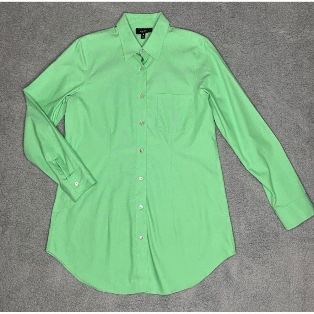Foxcroft Non Iron Fitted Top 8 Mint Wrinkle Free Collared Roll Tab Long Sleeve